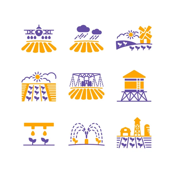 Ikona Wyizolowanego Glifu Wektora Pola Uprawnego Znak Nawadniania Rolnictwa Symbol — Wektor stockowy