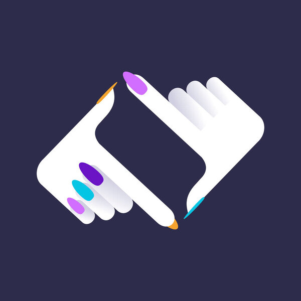 Human hands doing cropping symbol logo. Framing hands and camera. Graph symbol for your web site and apps design, logo, app, UI