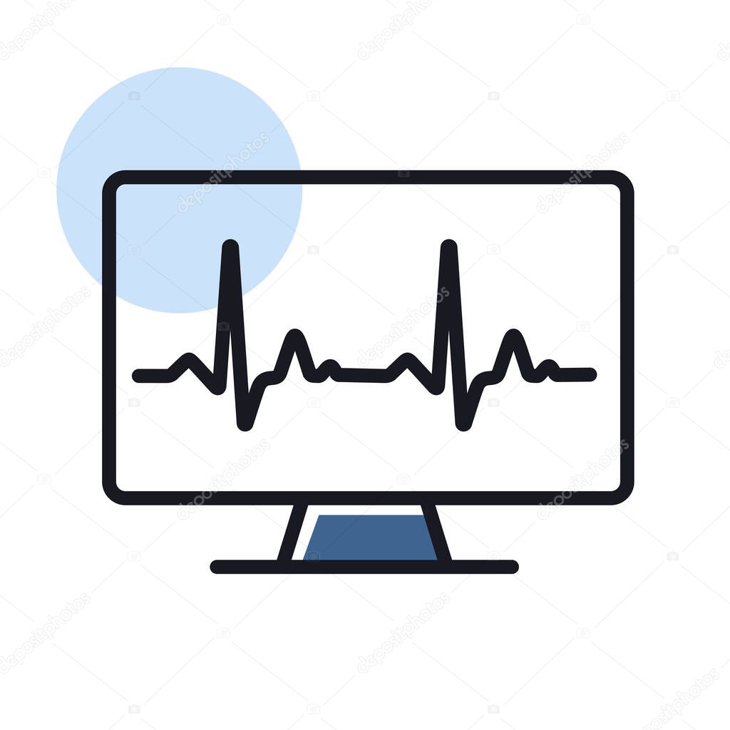 Computer diagnostics vector isolated icon. Medicine and healthcare, medical support sign. Graph symbol for medical web site and apps design, logo, app, UI
