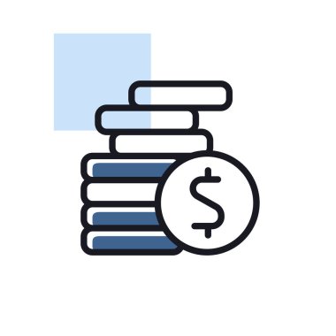 Madeni paralar ana hatlı vektör illüstrasyonu. Para istiflenmiş madeni para ikonu. Finansal tabela. Web sitenizin tasarımı için grafik sembolü, logo, uygulama, UI