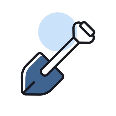 Keşif ikonu vektörü için kamp küreği. Seyahat ve turizm web sitesi ve uygulama tasarımı, logo, uygulama, UI için grafik sembolü