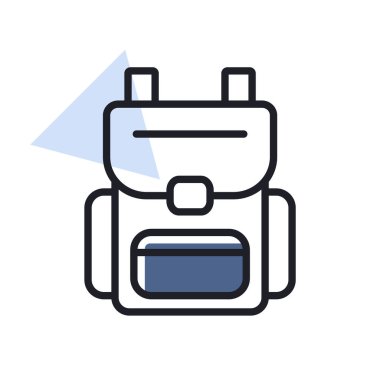 Kamp sırt çantası vektör simgesi. Kamp ve yürüyüş işareti. Seyahat ve turizm web sitesi ve uygulama tasarımı, logo, uygulama, UI için grafik sembolü