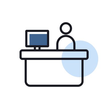 Otel resepsiyon vektörü ikonu izole etti. Seyahat ve turizm web sitesi ve uygulama tasarımı, logo, uygulama, UI için grafik sembolü