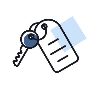 Otel odası anahtarı ve numara vektör simgesi. Seyahat ve turizm web sitesi ve uygulama tasarımı, logo, uygulama, UI için grafik sembolü