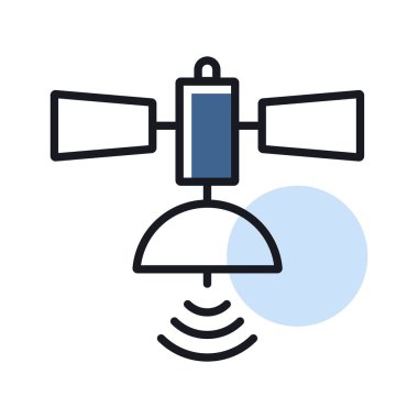 Uydu vektör simgesi izole edildi. Navigasyon işareti. Seyahat ve turizm web sitesi ve uygulama tasarımı, logo, uygulama, UI için grafik sembolü