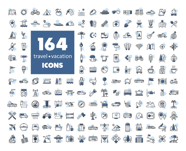 164 Travel Vacation Vector Isolated Icons Set Graph Symbol Travel — Stock Vector