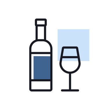 Şarap şişesi ve gözlük vektör ikonu. Barbekü ve bbq ızgara tabelası. Yemek pişirme web sitesi ve uygulama tasarımı, logo, uygulama, UI için grafik sembolü