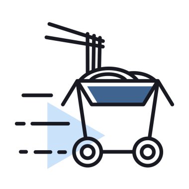 Tekerlekli wok kutusu vektörü izole edilmiş simge. Teslimat tabelası. Yemek pişirme web sitesi ve uygulama tasarımı, logo, uygulama, UI için grafik sembolü