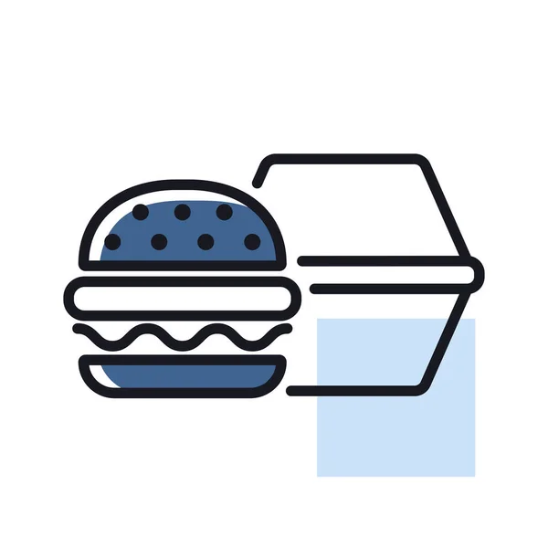 Burger Avec Boîte Carton Fermé Icône Vectorielle Panneau Livraison Symbole — Image vectorielle