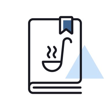 Yemek kitabı ya da yemek kitabı vektör ikonu. Yemek tarifi kitabı. Mutfak aletleri. Yemek pişirme web sitesi tasarımı, logo, uygulama, UI için grafik sembolü