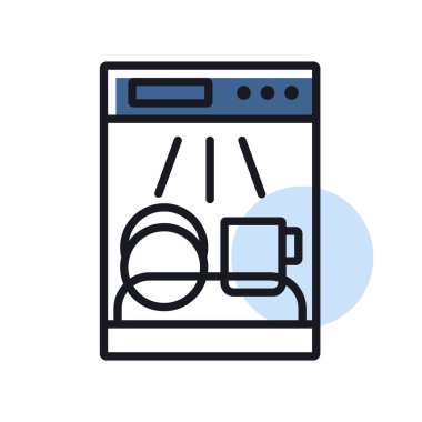 Bulaşık makinesi vektör simgesi. Elektrikli mutfak aletleri. Yemek pişirme web sitesi tasarımı, logo, uygulama, UI için grafik sembolü