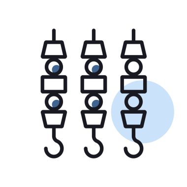 Izgara et kebabı şiş çubuk vektör ikonu. Mutfak aletleri. Yemek pişirme web sitesi tasarımı, logo, uygulama, UI için grafik sembolü