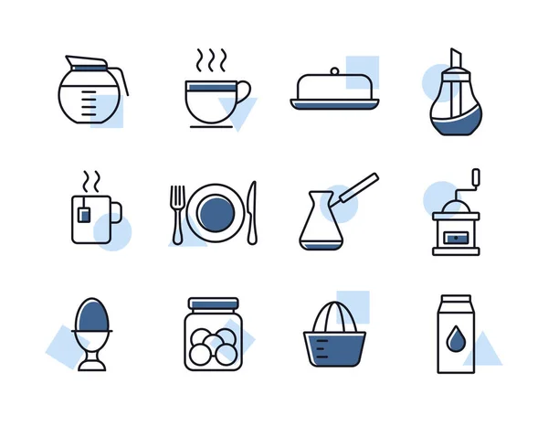 Snídaně Kuchyňský Vektor Izolované Ikony Nastavit Graf Symbol Pro Vaření — Stockový vektor