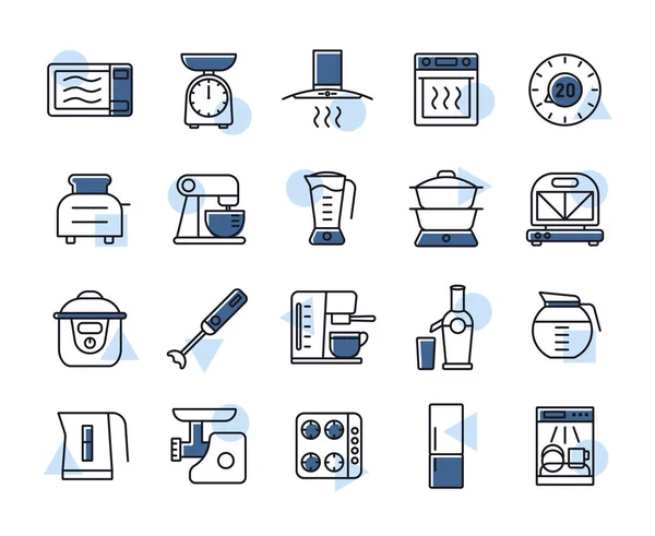 Kitchen Appliances Electronic Electrical Equipment Tool Vector Isolated Icon Set — Stock Vector