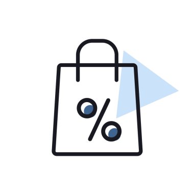 Yüzde yüz sembol ikonlu alışveriş torbası. E-ticaret tabelası. Web sitenizin tasarımı için grafik sembolü, logo, uygulama, UI