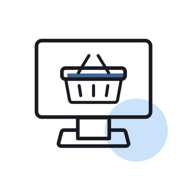 Alışveriş arabası ikon vektörlü bilgisayar görüntüsü. Çevrimiçi alışveriş sepeti sembolü, logo çizimi. E-ticaret işareti
