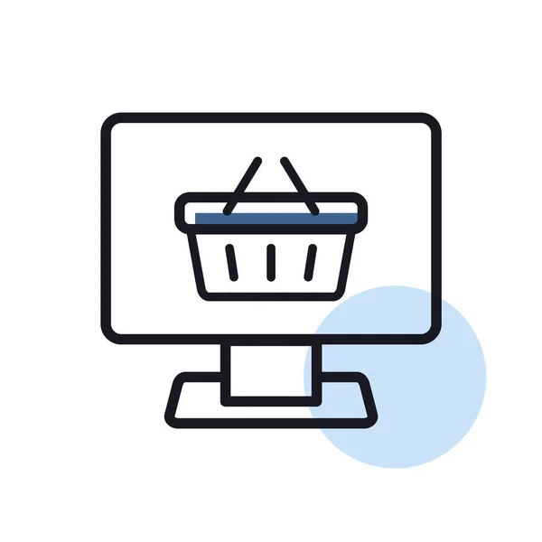 Computer Display Shopping Cart Icon Vector Online Shoping Basket Symbol — Stock Vector