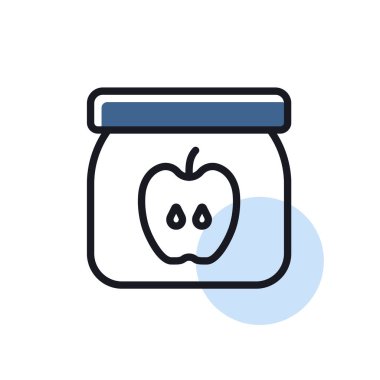 Elma püresi ikonlu bir kavanoz bebek maması. Çocuklar ve yeni doğmuş bebekler için grafik sembolü Web sitesi ve uygulama tasarımı, logo, uygulama, UI