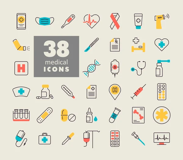 Conjunto Iconos Vectoriales Médicos Medicina Atención Médica Signo Apoyo Médico — Archivo Imágenes Vectoriales