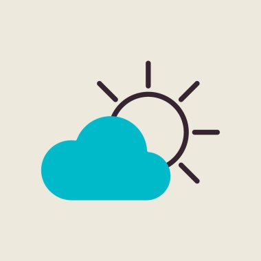 Güneş ve bulut vektör simgesi. Meteoroloji işareti. Seyahat, turizm ve hava durumu web sitesi ve uygulama tasarımı, logo, uygulama, UI için grafik sembolü