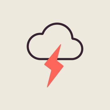 Şimşek vektör simgesi olan bir bulut. Meteoroloji işareti. Seyahat, turizm ve hava durumu web sitesi ve uygulama tasarımı, logo, uygulama, UI için grafik sembolü