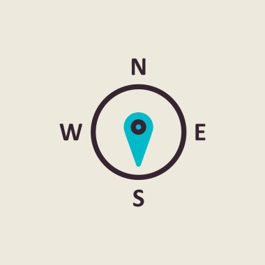 Pusula rüzgar gül vektör simgesi. Güneye doğru. Meteoroloji işareti. Seyahat, turizm ve hava durumu web sitesi ve tasarım, logo, uygulama, UI için grafik sembolü