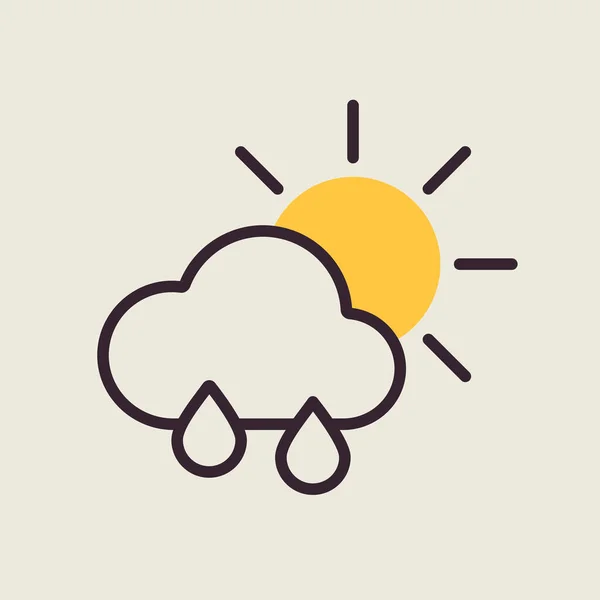 Sun Raincloud Raindrops Vector Icon Meteorology Sign Graph Symbol Travel — Stock Vector