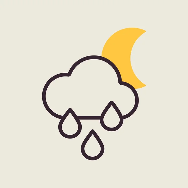 Nuage Pluie Avec Des Gouttes Pluie Icône Vectorielle Lune Signe — Image vectorielle