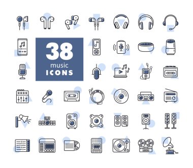 Çoklu ortam aygıtları ve izole simgeler belirlendi. Müzik ve ses web sitesi için grafik sembolü ve uygulama tasarımı, logo, uygulama, UI