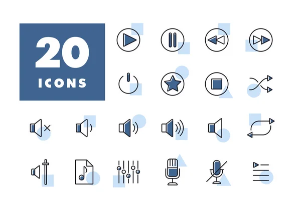 Multimedia User Interface Vector Icons Set Graph Symbol Music Sound — Stock Vector