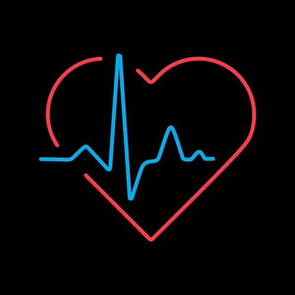 Heart Cardiogram Heartbeat Vector Icon Black Background Medicine Medical Support — Vetor de Stock