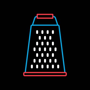 Grater vektörü siyah simgede izole edildi. Mutfak aletleri. Yemek pişirme web sitesi tasarımı, logo, uygulama, UI için grafik sembolü