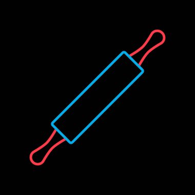 Siyah ikon üzerinde izole edilmiş ahşap pim pompa vektörü. Mutfak aletleri. Yemek pişirme web sitesi tasarımı, logo, uygulama, UI için grafik sembolü