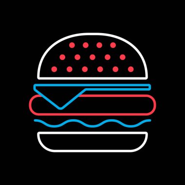 Burger vector isolated on black background icon. Fast food sign. Graph symbol for cooking web site and apps design, logo, app, UI