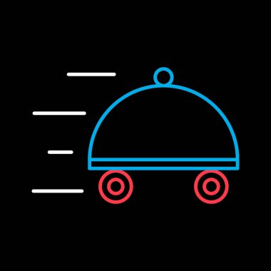 Food delivery with dish vector isolated on black background icon. Delivery sign. Graph symbol for cooking web site and apps design, logo, app, UI