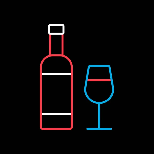 Wine Bottle Glasses Vector Isolated Black Background Icon Barbecue Bbq — Vetor de Stock