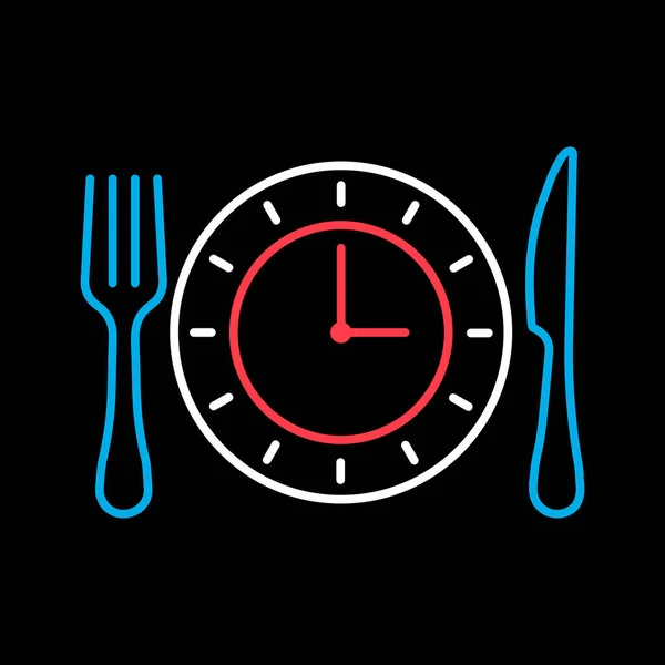 Plate Knife Fork Isolated Black Background Icon Clock Delivery Sign — Stockvector