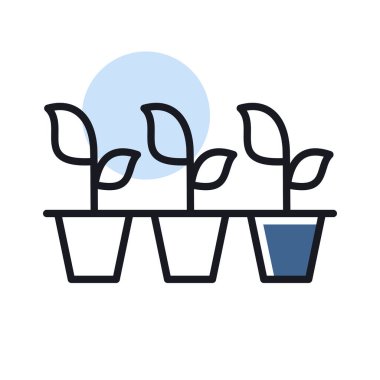 Tohumlar ya da plastik saksı vektör ikonu içinde büyüyen genç bitkiler. Tarım, bahçe ve bitkiler için grafik sembolü Web sitesi ve uygulama tasarımı, logo, uygulama, UI