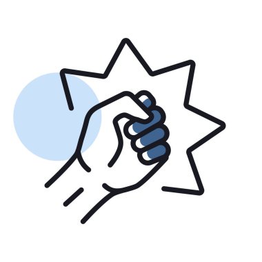 Punch, raised up clenched fist vector isolated icon. Demonstration, protest, strike, revolution. Graph symbol for your web site design, logo, app, UI