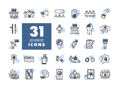 Protest, demonstration, strike, revolution set vector isolated icons. Graph symbol for your web site design, logo, app, UI
