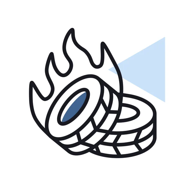 Two Lying Burning Tires Revolutionary Barricade Vector Isolated Icon Demonstration — Stockvektor