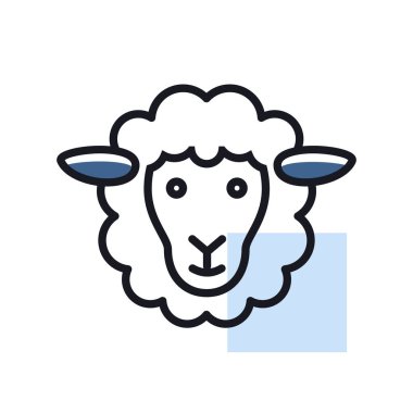 Koyun ikonu izole edildi. Hayvan kafası. Çiftlik işareti. Web sitenizin tasarımı için grafik sembolü, logo, uygulama, UI. Vektör illüstrasyonu