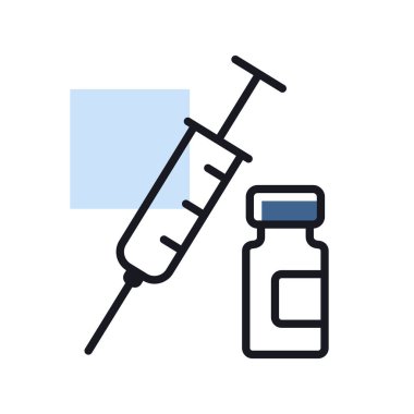 Tıbbi ampul ve şırınga vektör ikonu. Tıbbi işaret. Tıbbi web sitesi ve uygulama tasarımı için grafik sembolü, logo, uygulama, UI