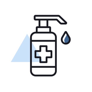 Dezenfektan sıvı sabun ikonu ile el yıkama. Coronavirus. Tıbbi web sitesi ve uygulama tasarımı için grafik sembolü, logo, uygulama, UI