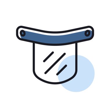 Plastik koruyucu yüz kalkanı ikonu. Tıbbi işaret. Coronavirus. Tıbbi web sitesi ve uygulama tasarımı için grafik sembolü, logo, uygulama, UI