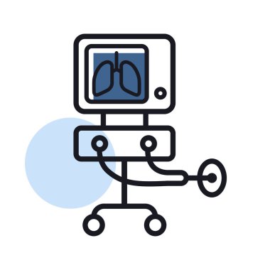 Yoğun bakım vantilatör vektör ikonu, akciğerlerin havalandırılması için tıbbi terapi. COVID-19 için yoğun bakım. Tıbbi işaret. Coronavirüs