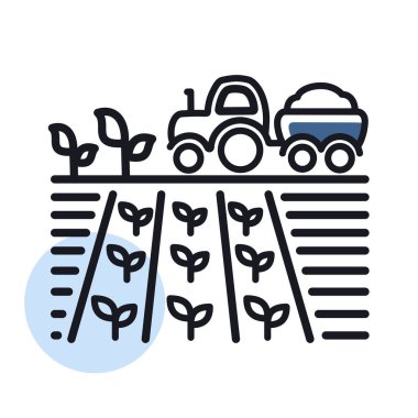 Tractor on field harvest seedling isolated icon. Agriculture sign. Graph symbol for your web site design, logo, app, UI. Vector illustration, EPS10.