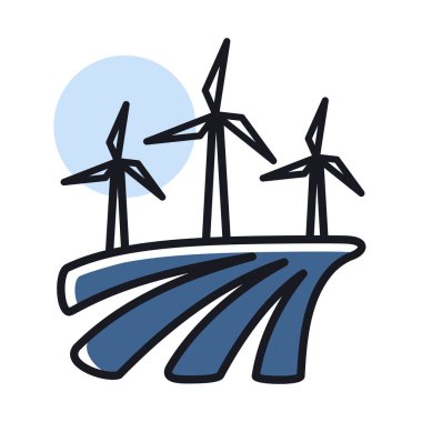 Sahadaki yel değirmeni ikonu. Tarım işareti. Web sitenizin tasarımı için grafik sembolü, logo, uygulama, UI. Vektör illüstrasyonu, EPS10.