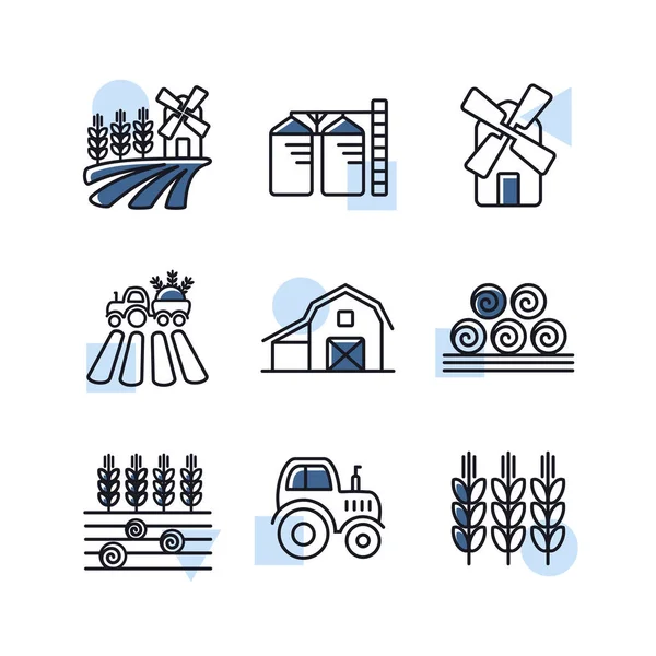 Farm Field Isolated Icon Set Agriculture Sign Graph Symbol Your — Vetor de Stock