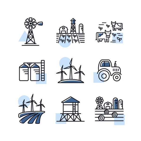 Farm Field Isolated Icon Set Agriculture Sign Graph Symbol Your — 图库矢量图片